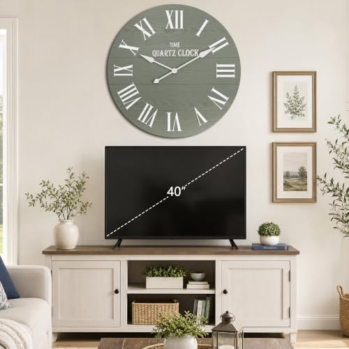 ARTPOWER 35.5” Extra Large Giant Farmhouse Wall Clock, Sage Green - Image 4