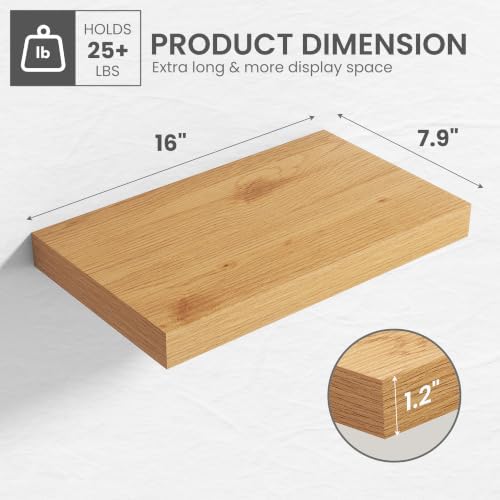 16 in Floating Shelves for Wall Decor Color Oak, Pack 2 - Image 3