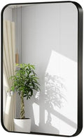 20x30 Inch Black Wall Mirror for Bathroom, Brushed Metal Framed Mirror by JENBELY