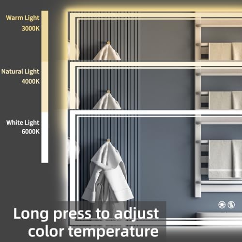 COLMERD 48 x 28'' LED Mirror for Bathroom, Anti-Fogging, 3 Colors dimmable - Image 3