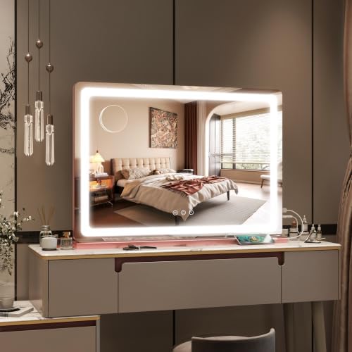 FENNIO Pink Vanity Mirror with Lights 32"x22", Lighted Makeup Mirror, Large - Image 7