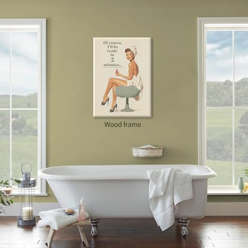 Boho Sage Green Bathroom Poster Vintage 70s Pin Up Girl Wall Art 16X24 inch - Image 4