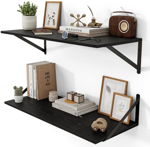 Heimlove 28W x 12D Deep Floating Shelves Set of 2 Black by Heimlove