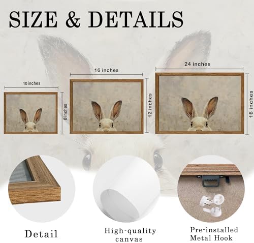 AVECCO Vintage Easter Rabbit Portrait Wall Art Canvas Framed 12x16 inch - Image 6