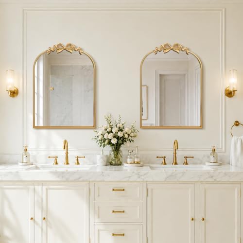 Besdomus Bow Arched Gold Mirror: 22"x30" Gold Antique Vanity Wall Mounted Mirror - Image 6