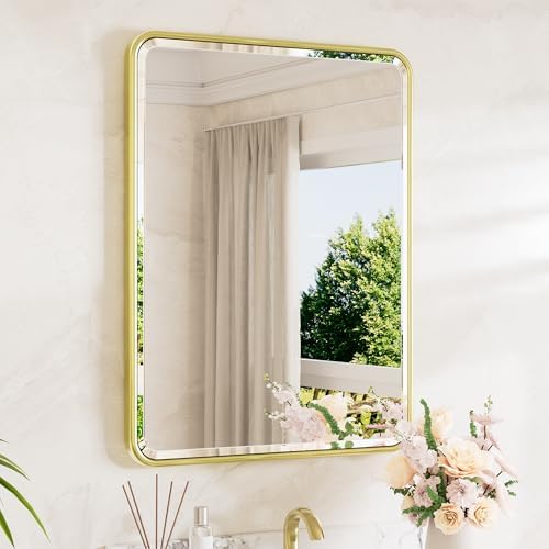 TETOTE Brushed Gold Mirror for Bathroom 22 x 30 Beveled Edge Tempered Glass by TETOTE