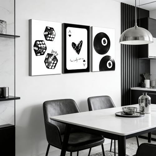 3Pcs Black and White Lucky Dice Canvas Wall Art Trendy Lucky 8 Ball Pictures - Image 6
