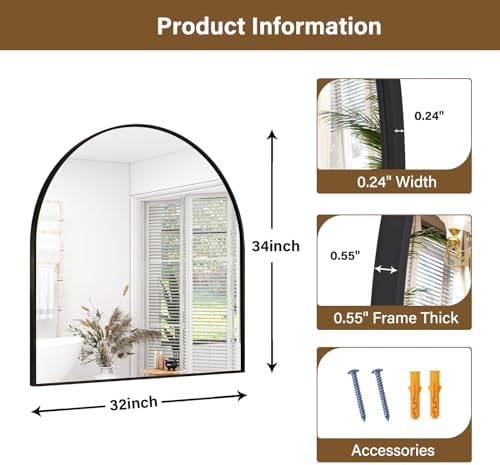 XRAMFY Arched Bathroom Mirror 32" x 34" - Image 4