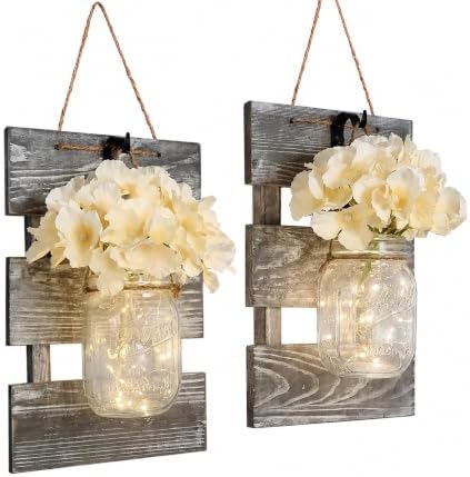 Farmhouse Mason Jar Wall Sconces Set of 2, Rustic Gray Decor by LiveinspiredLiveBesuerte