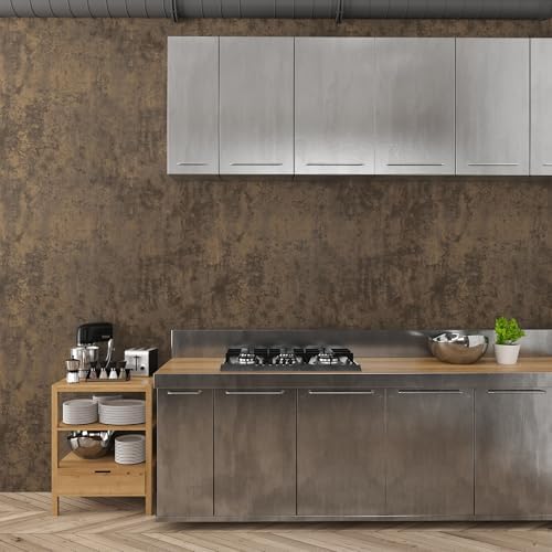 32x157inch Wide Dark Brown Concrete Wallpaper Peel and Stick Tan Cement Contact - Image 5