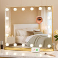 LUXFURNI Vanity Mirror with Lights, 23.6" Hollywood Makeup Mirror Gold by LUXFURNI
