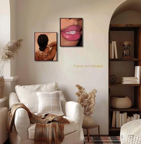 Black Girl Pink Wall Art Set of 3 African American Black Women Canvas Posters - Image 4