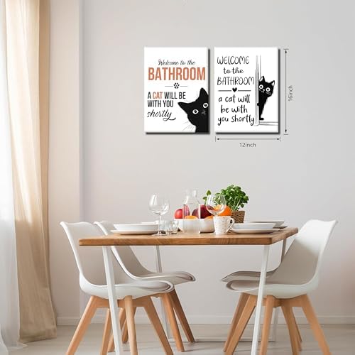 MUWAK Funny Welcome to the Bathroom Slogan Wall Art Set of 2 – Cat will Be - Image 3