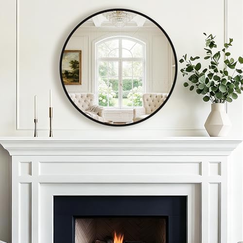 FGU Round Bathroom Mirror for Over Sink 2 Pack 22" Black Circle Wall Mirror - Image 2