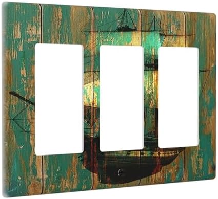 Light Switch Covers Rustic Green Wood Grain Sailboat 3 Gang Rocker Electrical - Image 2