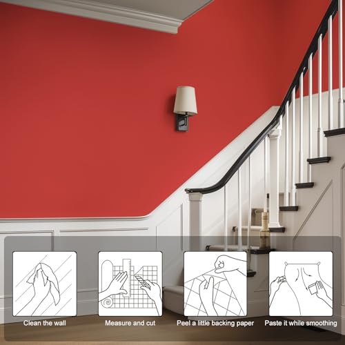 Red Peel and Stick Wallpaper Solid Red Contact Paper A Set of 23.6"x472" Matte - Image 2