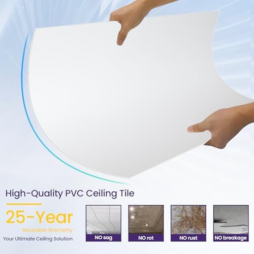 12 PCS 2x4 FT White Ceiling Tiles, 24x48 Inch PVC Waterproof Smooth Drop - Image 3