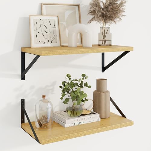 Axeman 20 Inch Floating Shelves, 10 Inch Deep Oak Wall Shelves Set of 2 by Axeman