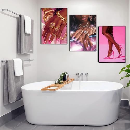 Pink Fashion Black Girl Canvas Wall Art Set of 3 African American Black Woman - Image 6