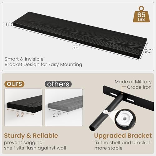Fun Memories Black Floating Shelves 55 Inch Long, 9.3 Inch Deep Floating Shelf - Image 3