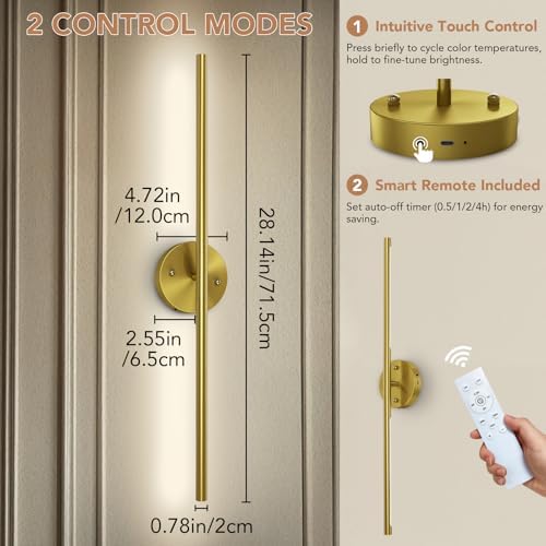 TONYFUL Battery Operated Wall Sconce Set of 2, Rechargeable Wall Lamp - Image 4
