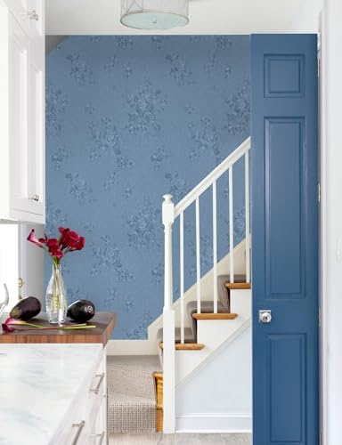 Erfoni Grey Blue Peel and Stick Wallpaper Floral Embossed Contact Paper - Image 3