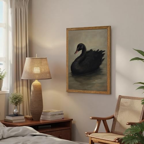 AVECCO Vintage Elegant Black Swan on Water Wall Art Canvas Framed 16x24 in - Image 4