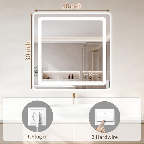 BEAUTYPEAK 30"x30" LED Bathroom Mirror - Image 3