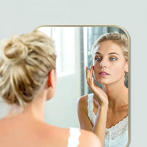 26x38 Inch Gold Bathroom Mirror, Brushed Brass Gold Metal Framed Rectangular - Image 3