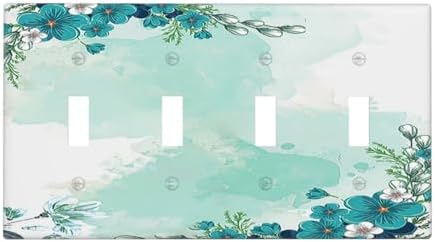 Light Switch Covers Blue Green Flowers Light Green Watercolor Patterns Quad by Lightswitchcovers