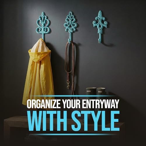 Comfify Blue Cast Iron Wall Hooks Set of 3 – Farmhouse Entryway Coat Hooks - Image 4