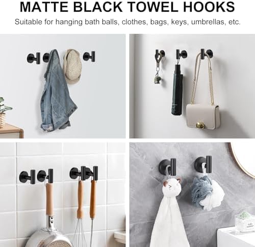 SetSail Towel Hooks for Bathrooms 2 Packs Screw-in Matte Black Bathroom Towel - Image 6