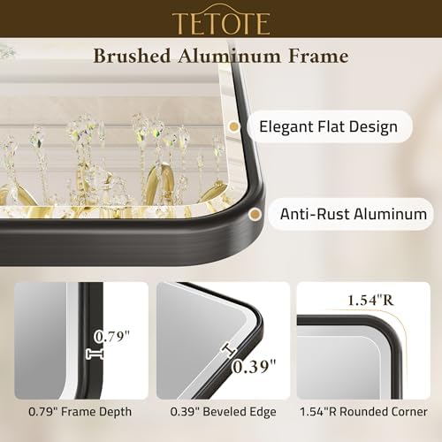TETOTE Black Mirrors for Wall 40 x 30 Beveled Edge Tempered Glass, Rounded - Image 3
