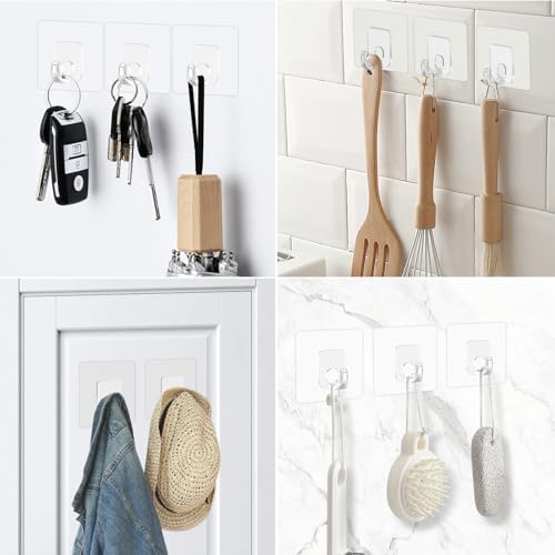 Large Adhesive Hooks for Hanging Clear 20 Pack Wall Hangers Heavy Duty 33lb - Image 5