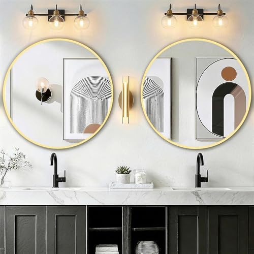 FGU Round Bathroom Mirror for Over Sink 2 Pack 26" Gold Circle Wall Mirror - Image 7