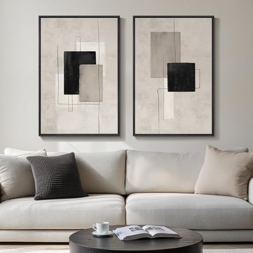 Large Framed Neutral Black Beige Abstract Wall Art Decor Set of 2, 20x30 In by Cuspin