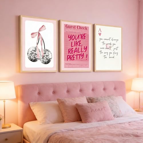 3Pcs Trendy Pink Preppy Wall Art Cute Girly Coquette Disco Cherry Pictures Wall - Image 3