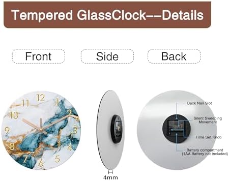 Modern Marble Wall Clocks Battery Operated 16 inch Blue Gold - Image 6