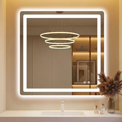 LED Bathroom Mirror with Lights, 30 x 30 Lighted Vanity Wall Mirror by AMOISE