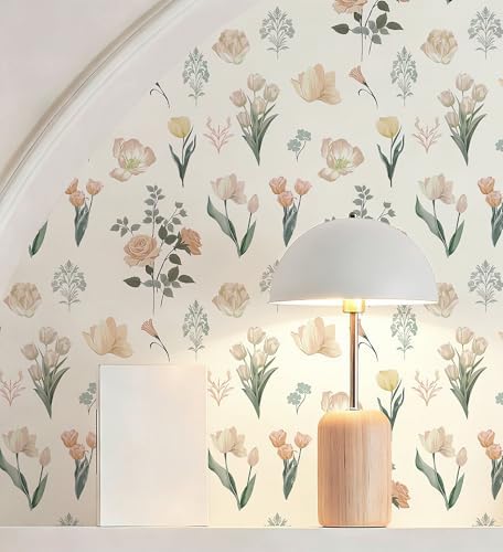 Safiyya Vintage Wallpaper Peel and Stick Floral Beige Contact Paper Roses - Image 5