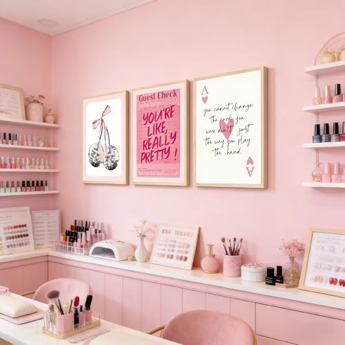 3Pcs Trendy Pink Preppy Wall Art Cute Girly Coquette Disco Cherry Pictures Wall - Image 7