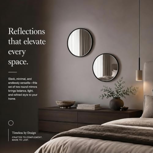 12"x12" Round Decorative Wall Mirror, 2 Pack Metal Framed Real Glass Mirror - Image 6