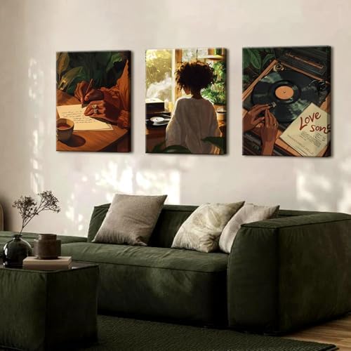 Black Woman Wall Art Set of 3 Fashion Black Girl Wall Decor, Trendy African - Image 3