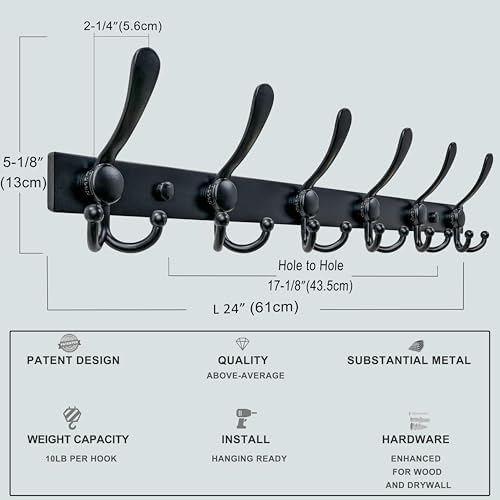 Dseap Coat Rack Wall Mount 24 Inch, Heavy Duty 12-Gauge Base vs Flimsy 1mm - Image 3