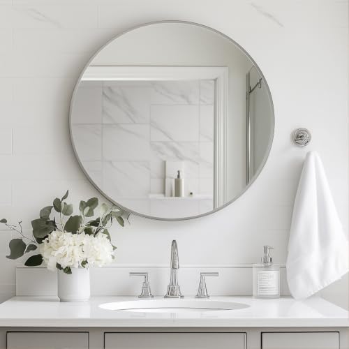 Oruii Large Round Mirror, 30 inch Silver Circle Mirror - Image 5