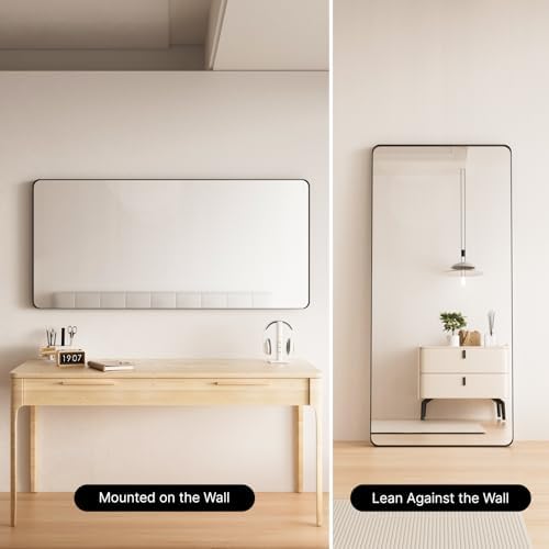 Kosmonia 60x28 inch Black Bathroom Mirror Metal Framed Rounded Rectangle - Image 4