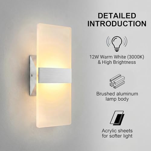 12W Modern LED Wall Sconces 4-Pack, 3000K Warm Light - Image 3