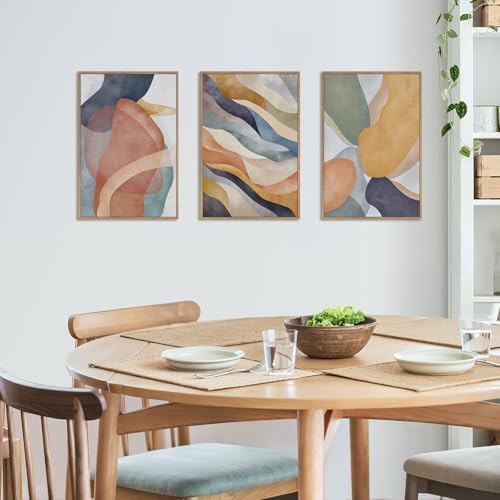 LHIUEM Large Abstract Neutral Framed Canvas Wall Art Set, Colorful Watercolor - Image 3