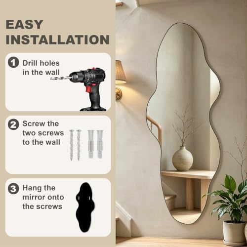 Full Length Wall Mirror, Wavy Irregular Shape, 63x24 Inch, - Image 3