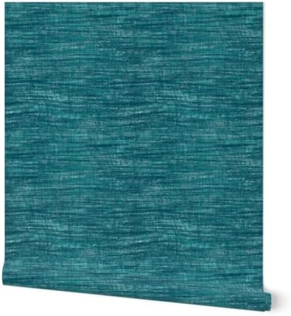 Spoonflower Faux Grasscloth Teal Peel and Stick Removable Wallpaper by Spoonflower